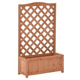 28" x 11" x 46" Raised Garden Bed, Wooden Planter Box w/ Trellis, Brown