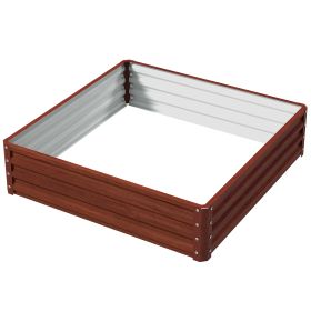 Galvanized Raised Garden Bed, 4' x 4' x 1' Metal Planter Box, for Growing Vegetables, Flowers, Herbs, Succulents, Natural Wood