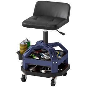 Rolling Creeper Garage Stool, 300 LBS Capacity Mechanic Stool with 360Â° Wheels, Tool Tray, Adjustable Height, Blue