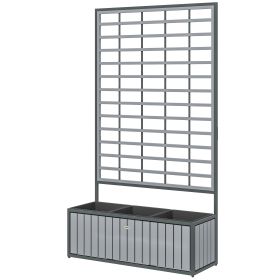 Wooden Raised Garden Bed with Trellis, Removable Pots, for Backyard, Patio, Balcony, 29" x 11" x 52", Gray