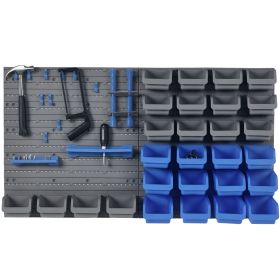 44 PCS Wall Mounted Pegboard Tool Organizer Rack Kit with Various Sized Storage Bins, Pegboard and Hooks, Blue