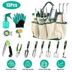 13Pcs Garden Tool Set Aluminum Alloy Gardening Hand Tools Starter Kit With Garden Bag Heavy Duty Outdoor Hand Tools With Non-Slip Ergonomic Handl