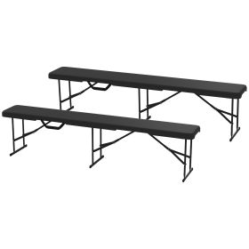 2 Pack 6 Ft Portable Foldable Bench Seats, Plastic Folding Benches With Carrying Handle For Camping, Black (Color: Black)