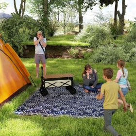 Reversible Outdoor Rug, Waterproof Plastic Straw With Carry Bag, 8 X 10, Blue & White Geometric (Color: Blue)