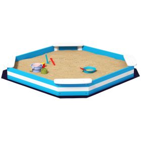 Kids Sandbox With 4 Corner Seats, Bottom Liner For Backyard, Garden, Outdoor, 52 X 52 X 6, Blue (Color: Blue)